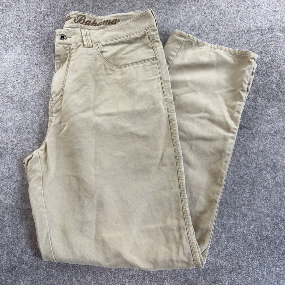 Tommy Bahama Mens Khaki Pants Chinos Casual Tan Size 36x32 Flat Front Travel